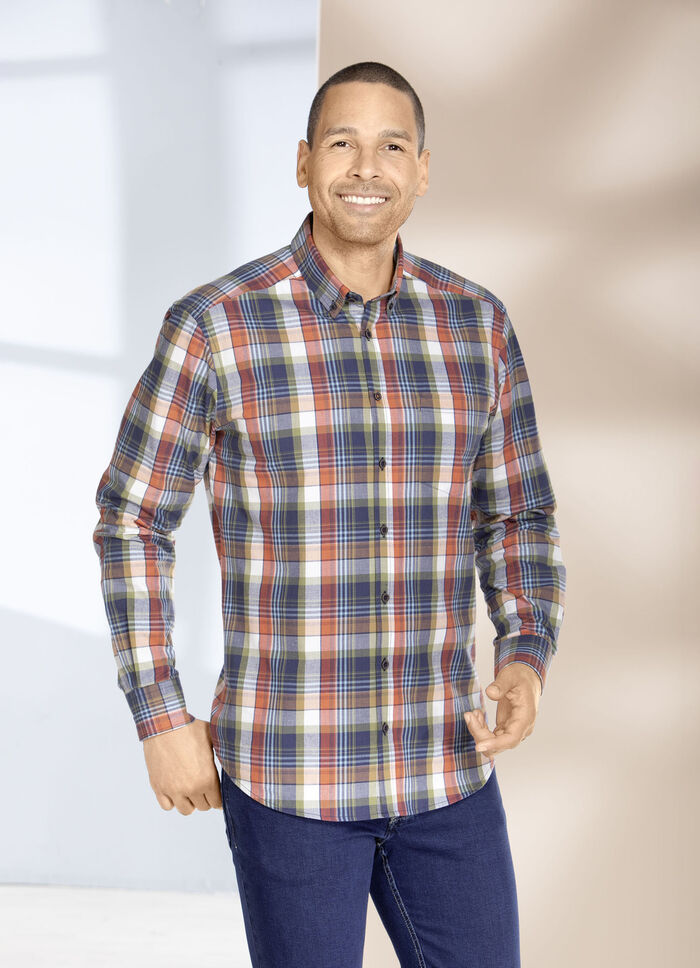 "King's Road"-Hemd mit Button-Down-Kragen TERRAKOTTA-DUNKELBLAU-GRÜN