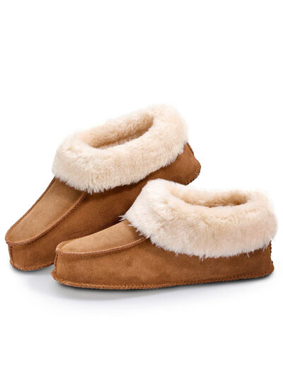 Leder-Hausschuhe mit flauschigem Innenfell 