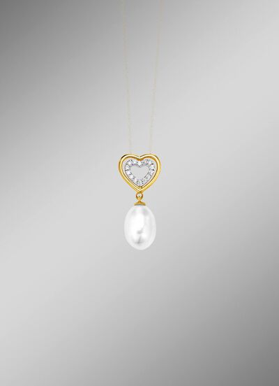 Herz-Anh&auml;nger mit S&uuml;&szlig;wasser-Zuchtperle und synth. Zirkonia 