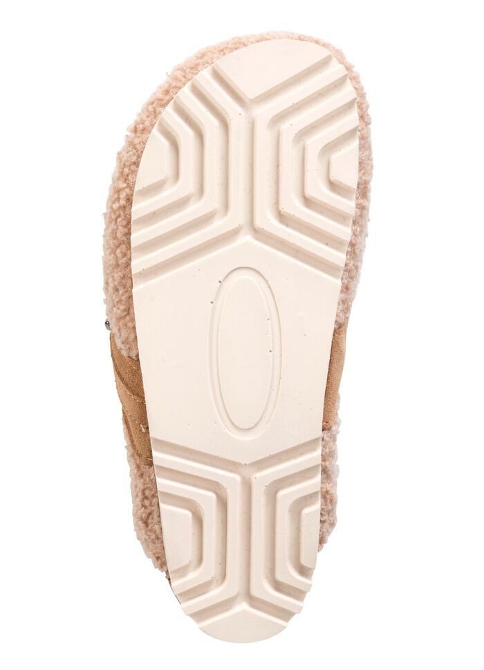 Laurina Pantoffel aus weichem Pl&uuml;sch mit Veloursbesatz SANDBEIGE
