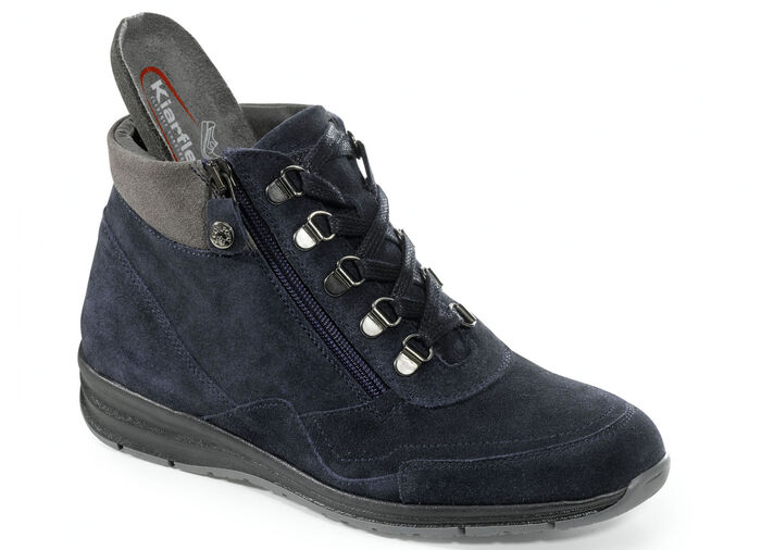 Schnür-Bootie mit praktischem Seiteneißverschluss BLAU-GRAU