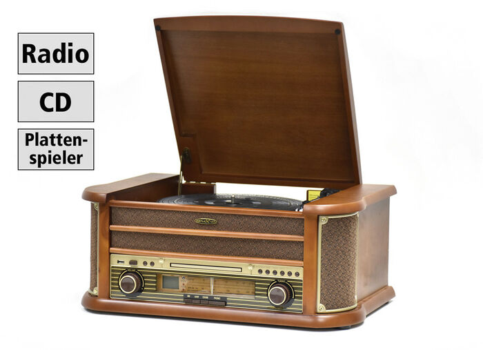 Nostalgie-Stereoanlage im Echtholzgehäuse eiche rustikal 