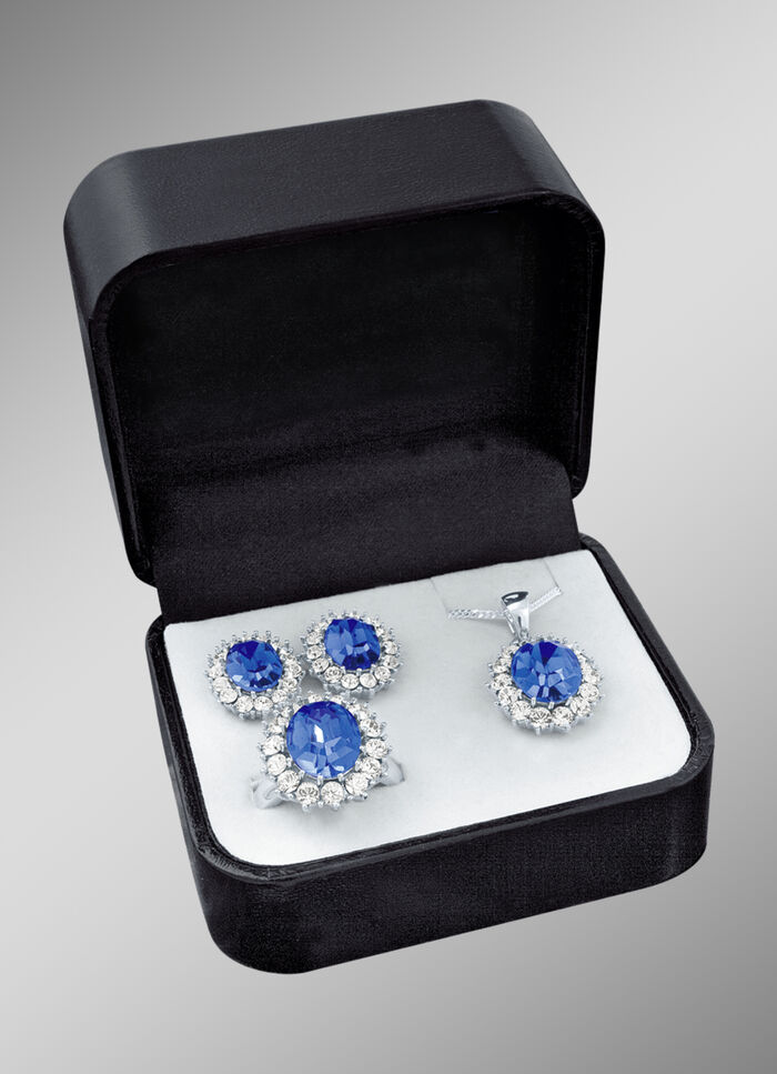 Schmuck-Set, 4-teilig mit Wei&szlig;goldauflage SAFIRBLAU