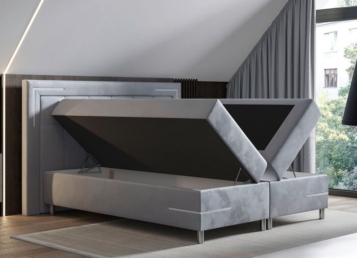Boxspringbett mit LED-Beleuchtung und Topper SILBER
