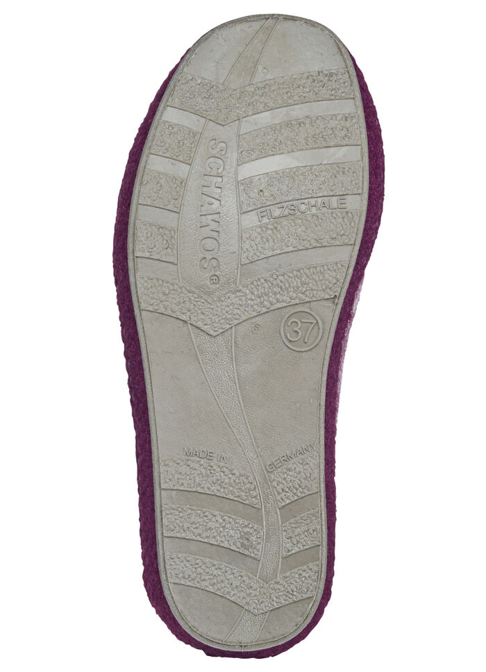 Pantoffel mit dezentem Blütendruck HELLGRAU-BORDEAUX