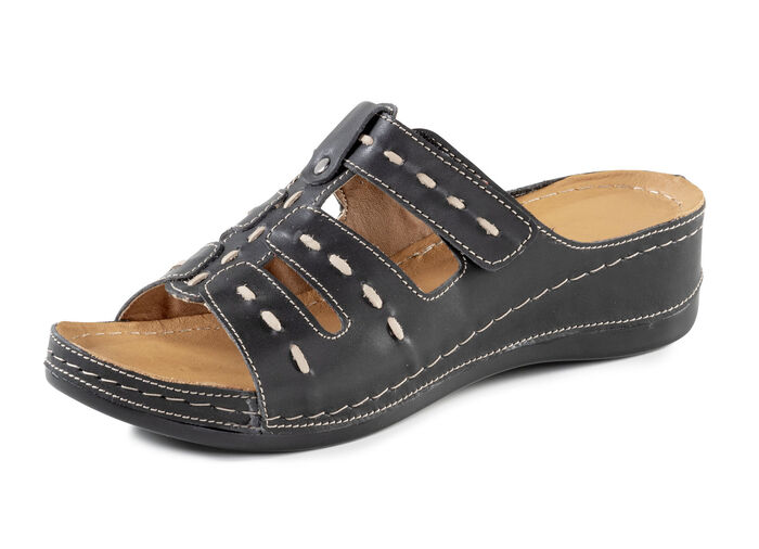 ELENA EDEN Pantolette aus Nappaleder mit Kontrast-Durchz&uuml;gen SCHWARZ