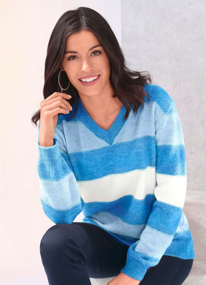 Pullover in sehr flauschigem Material BLAU-HELLBLAU-ECRU