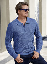 Klassischer Polopullover mit kurzem Rei&szlig;verschluss in 2 Farben JEANSBLAU
