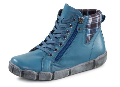 Andrea Conti Schn&uuml;r-Bootie mit Schaftrand aus kariertem Textil 