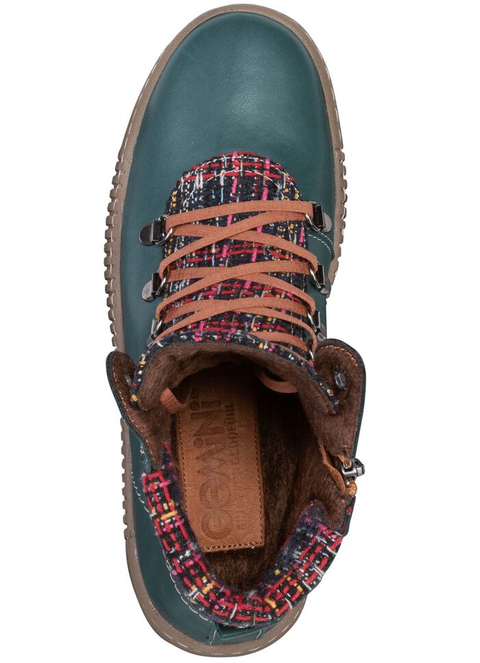 Gemini Schn&uuml;r-Bootie mit buntem Textilmaterial PETROL