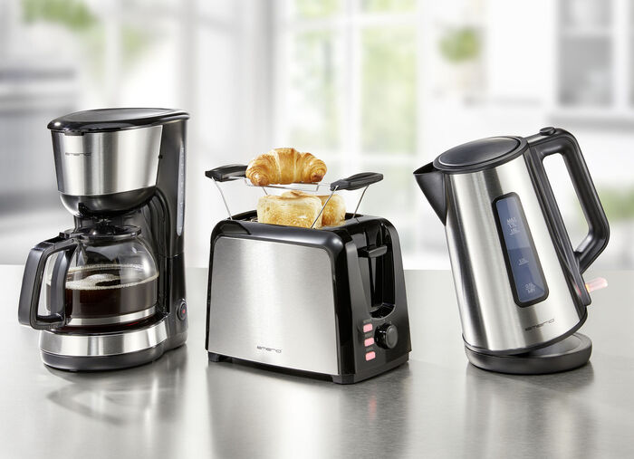 Emerio Fr&uuml;hst&uuml;cksserie mit Applikationen aus Edelstahl SILBER-SCHWARZ