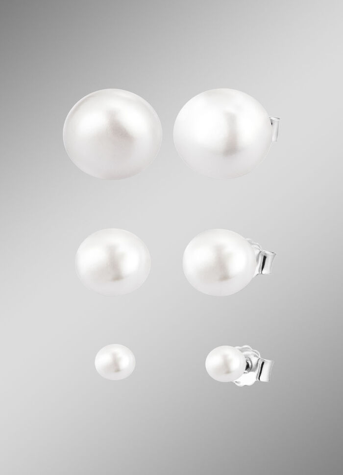 Schicke Ohrstecker aus Silber mit Süßwasser-Zuchtperlen, 3 Paar 