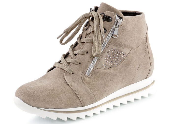 Waldl&auml;ufer Schn&uuml;r-Bootie mit seitlichen Glitzersteinchen SANDBEIGE