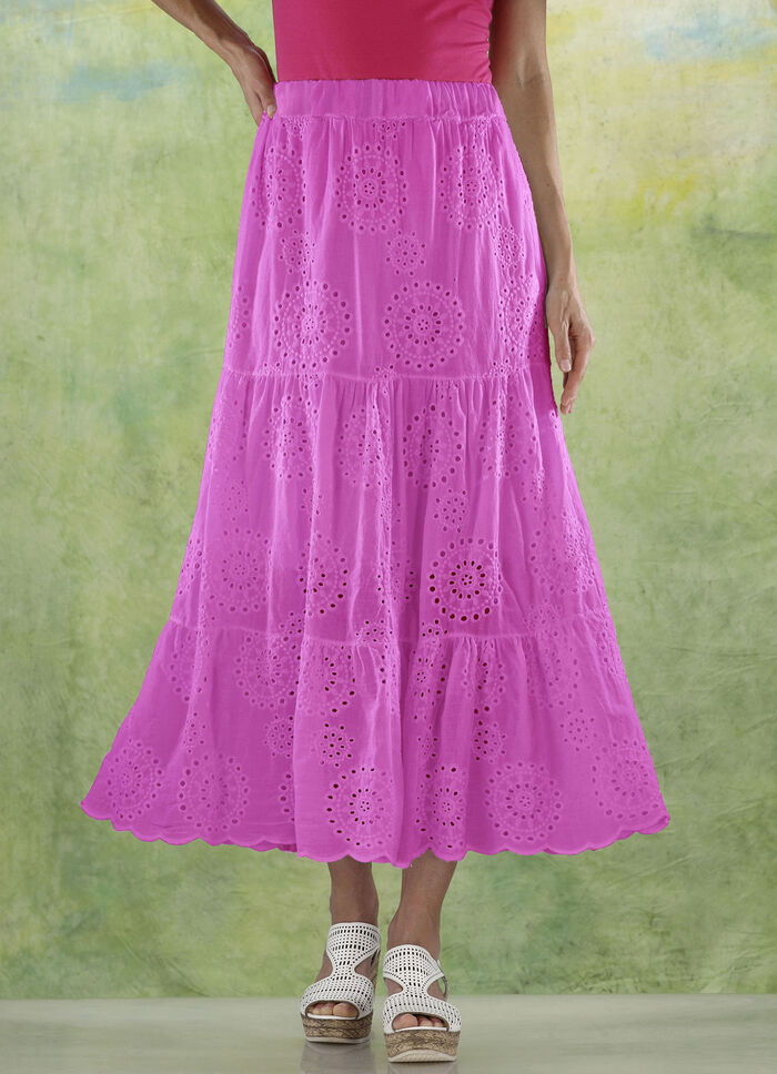 Stufenrock mit sch&ouml;ner Lochstickerei PINK