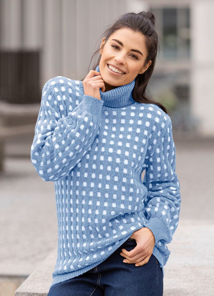 Pullover in Strukturdessin JEANSBLAU-WEISS