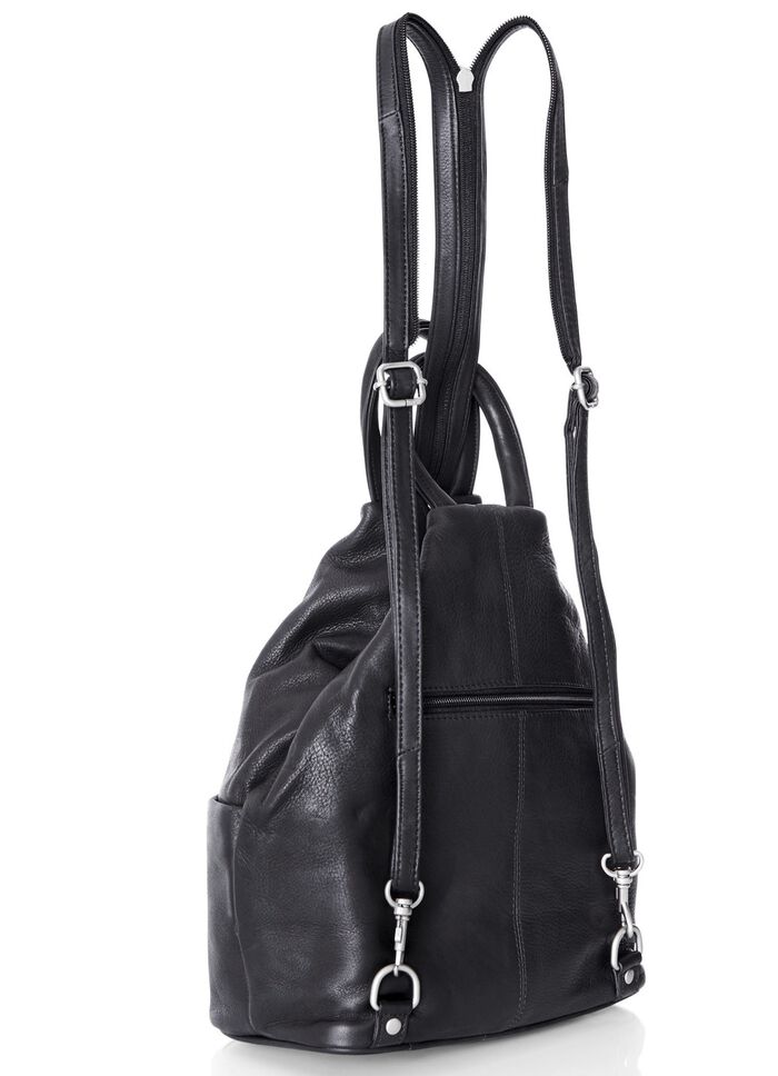 Laurina, Rucksack, Damen, mit zwei durch Rei&szlig;verschluss teilbare Umh&auml;ngeriemen SCHWARZ