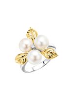 Bl&uuml;hende Eleganz: Damenring mit Muschelkernperlen und synth. Zirkonia 