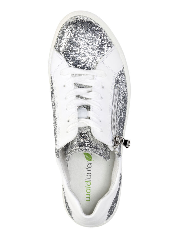 Waldl&auml;ufer Sneaker mit Streuglitzer und Leo-Druck SILBER-WEISS