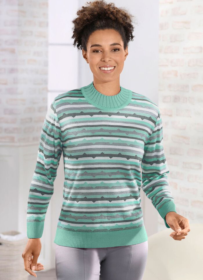 Pullover in Feinstrick MINT-GRAU-ECRU
