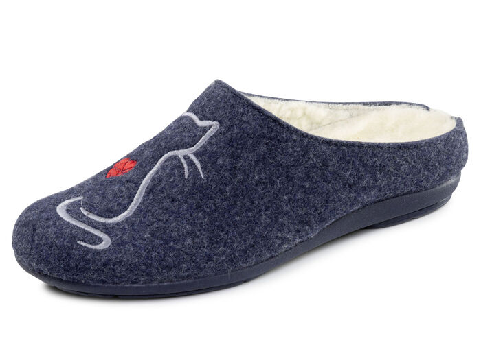 Warme Damen-Hausschuhe, mit Wolle MARINE