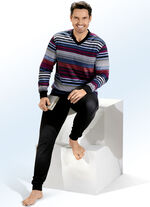 Schlafanzug mit V-Ausschnitt und B&uuml;ndchenabschl&uuml;ssen BEERE-BLAU-SCHWARZ