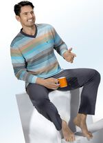 Hajo Klima Komfort Schlafanzug mit garngef&auml;rbtem Ringeldessin, V-Ausschnitt, Brusttasche 