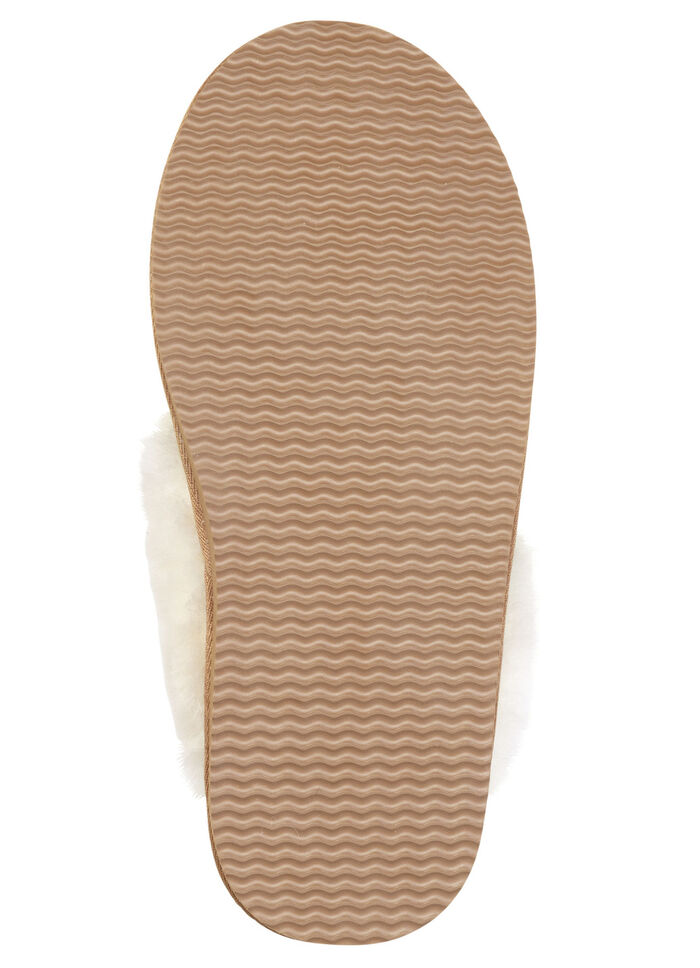 ELENA EDEN, warme Damen-Hausschuhe, mit Lammfell CAMEL