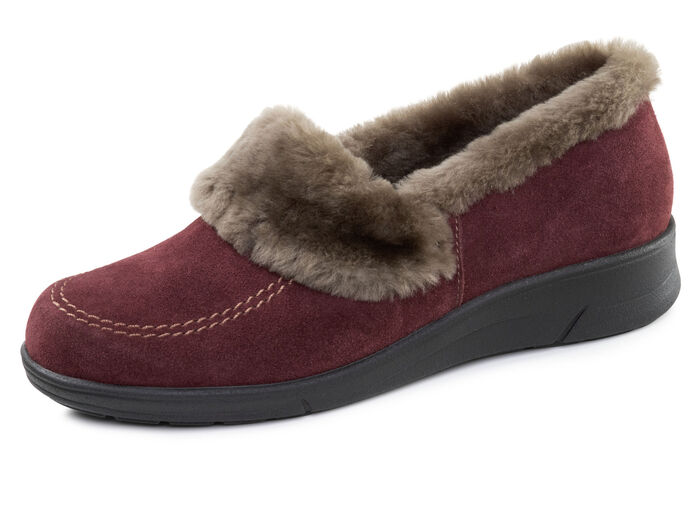 ELENA EDEN, warme Damen-Hausschuhe, Weite H, mit Lammfell BORDEAUX