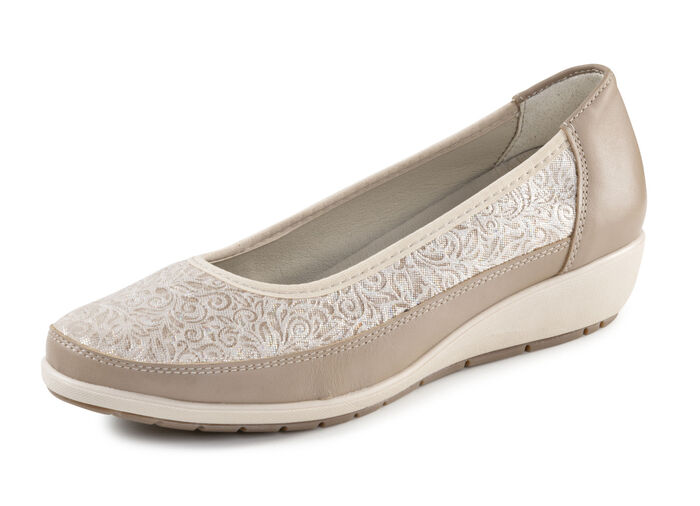 ELENA EDEN, bequeme Damen-Ballerinas, Weite G, mit herausnehmbarem Fu&szlig;bett TAUPE