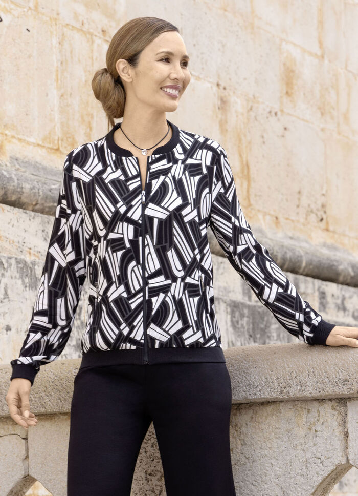 Blusenjacke mit schwarzen Rippenbündchen 