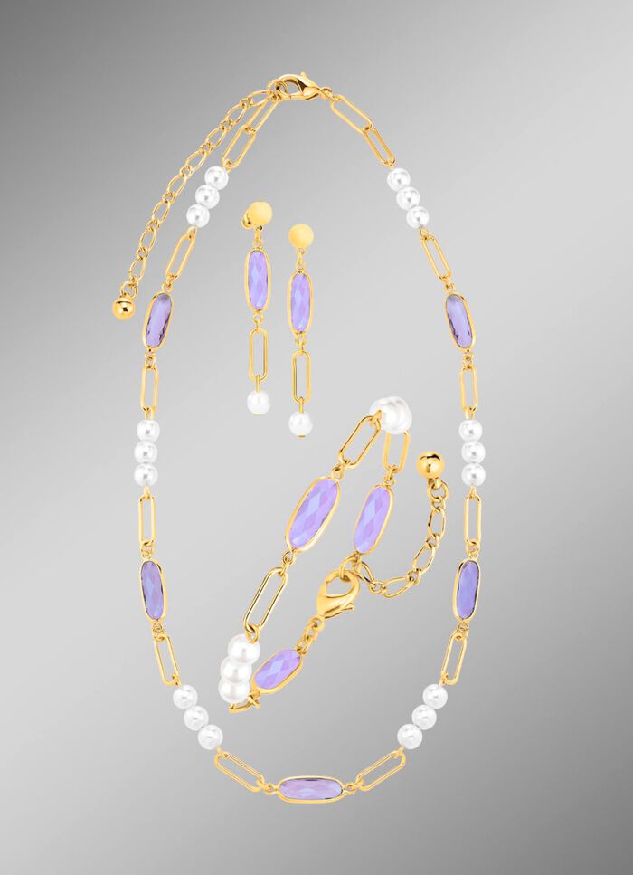 Schmuckset, 3-teilig, aus Messing mit Kristallsteinen 