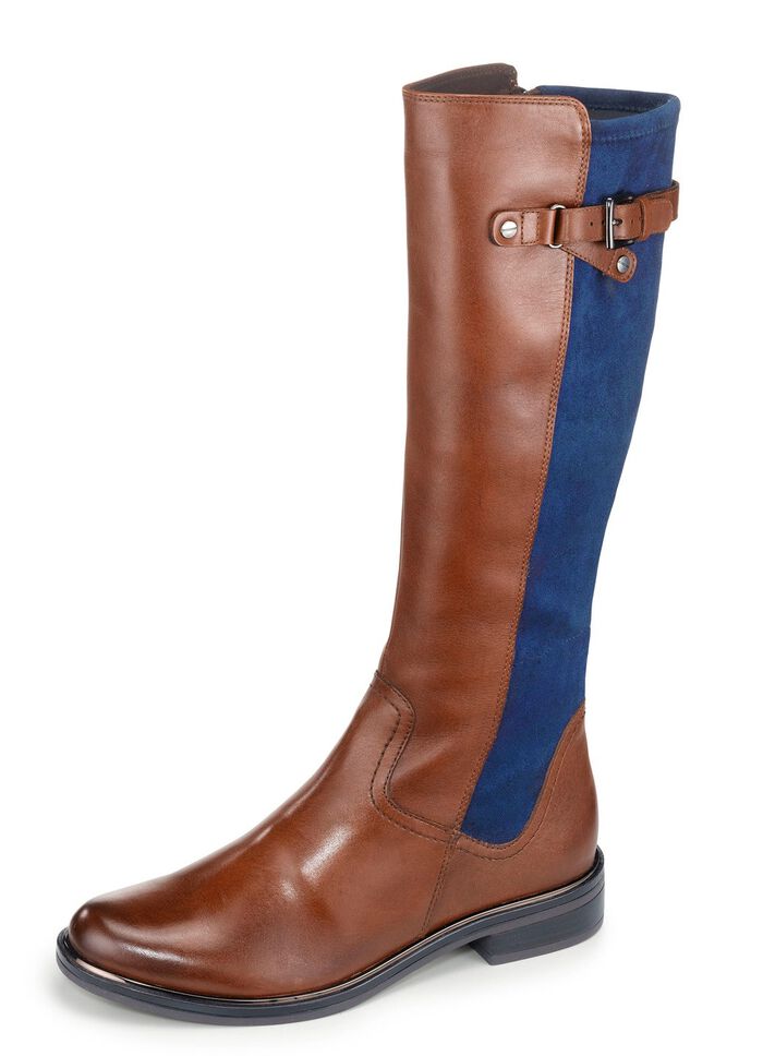 Caprice Stiefel aus edlem Nappaleder und elastischem Textilmaterial COGNAC-MARINE