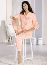 Schlafanzug, Langarm mit Knopfleiste und B&uuml;ndchen APRICOT