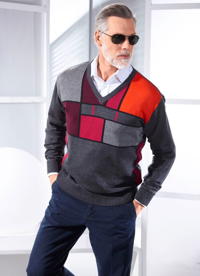 Interessanter V-Pullover mit Grafikmuster 