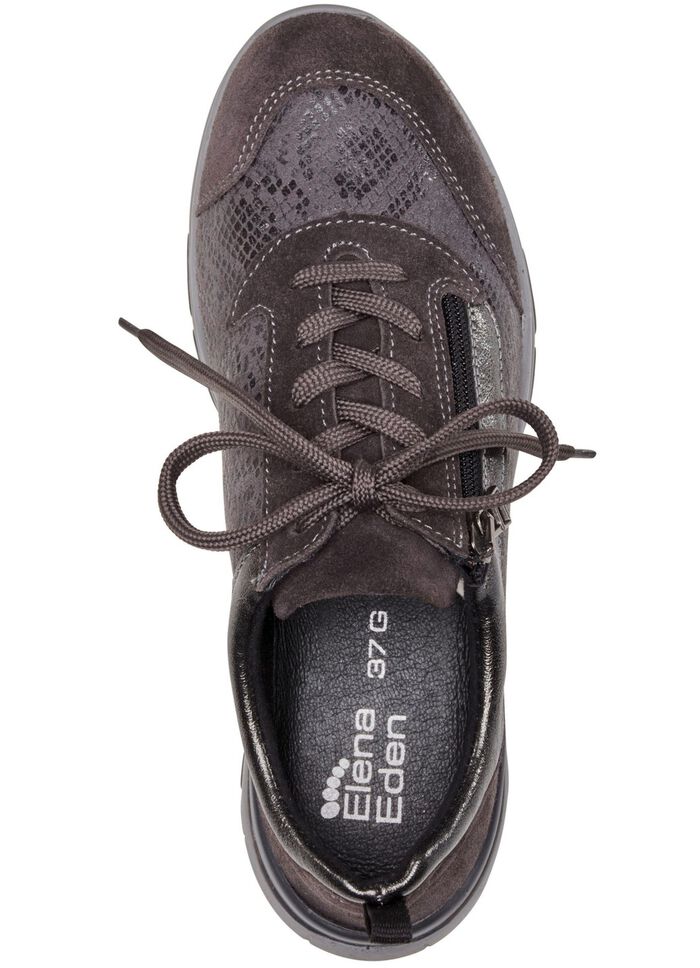 ELENA EDEN Sneaker mit gl&auml;nzend bedrucktem Elastikmaterial TORF-GRAU