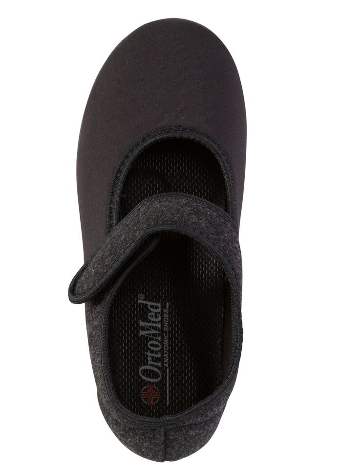 Spangenschuh aus weichem, teilweise meliertem Textilmaterial 