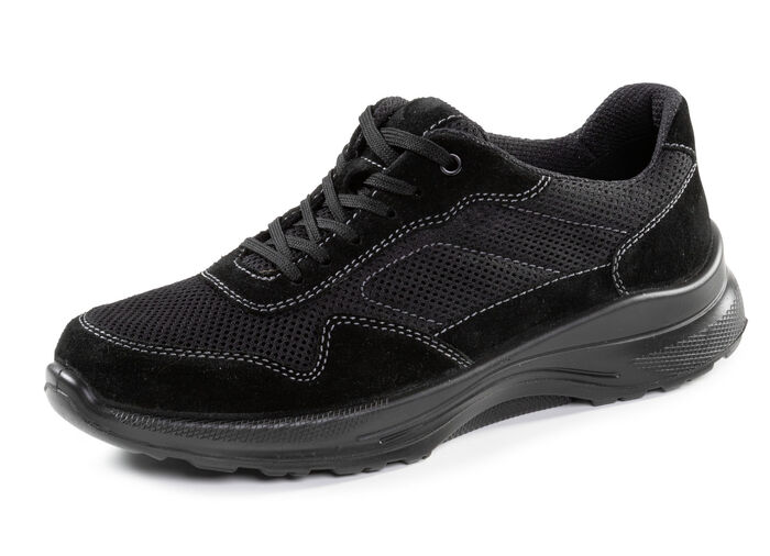 Schnürschuh aus Veloursleder und Textilmaterial SCHWARZ