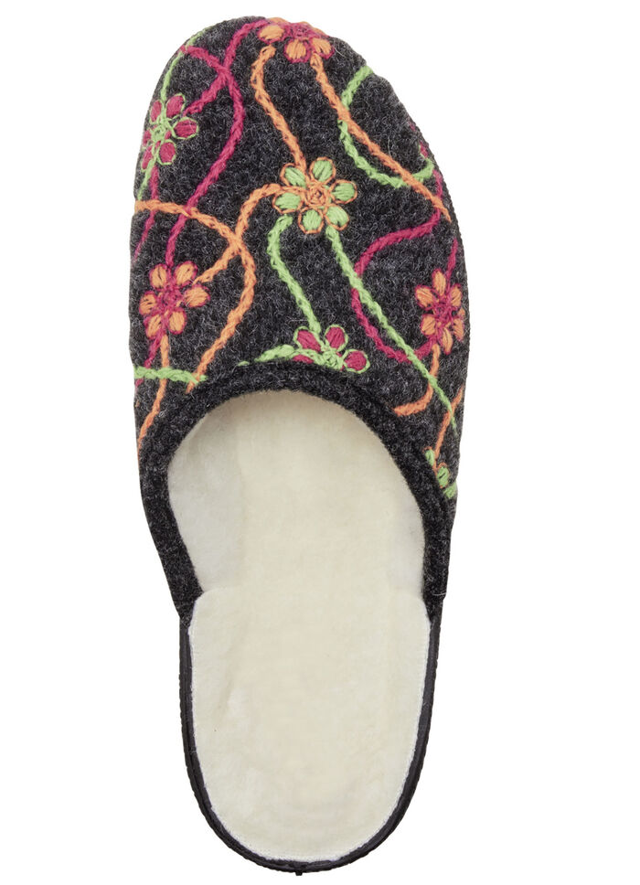 Warme Damen-Hausschuhe, mit Schurwolle ANTHRAZIT-BUNT