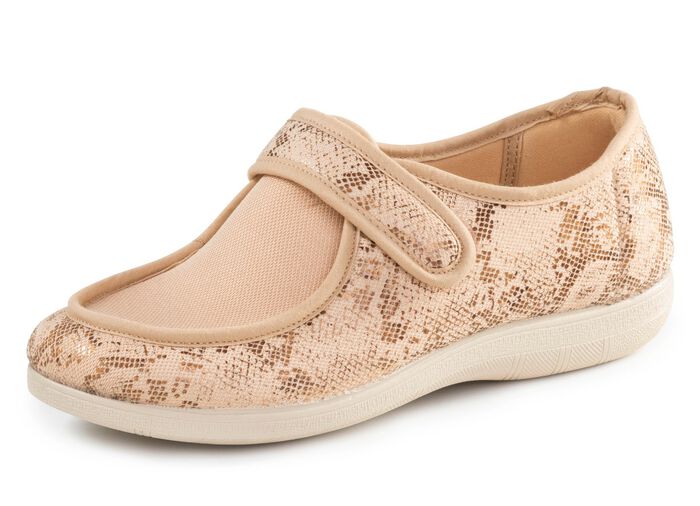 ELENA EDEN Hausschuh aus teilweise gl&auml;nzend bedrucktem Textilmaterial BEIGE