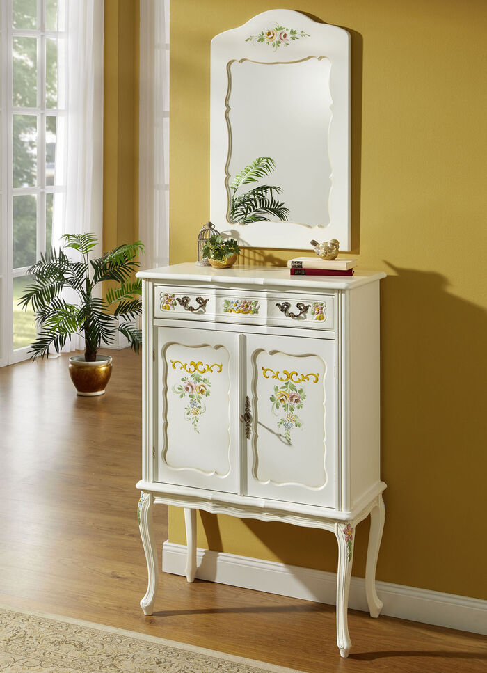 Teilmassive M&ouml;belserie mit kunstvollen Holzverzierungen WEISS