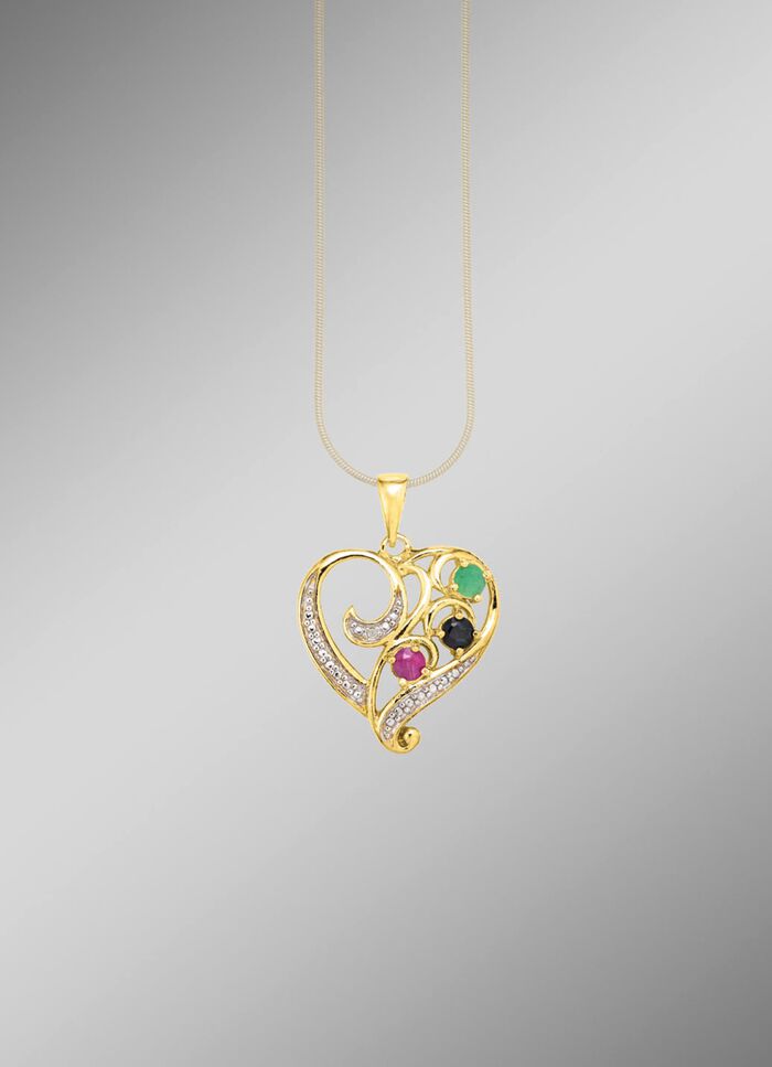 Romantischer Herz-Anh&auml;nger mit Edelsteinen und Diamant 