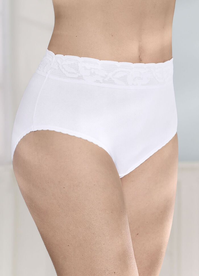 Fünferpack Slips mit Elastikspitzenbund 