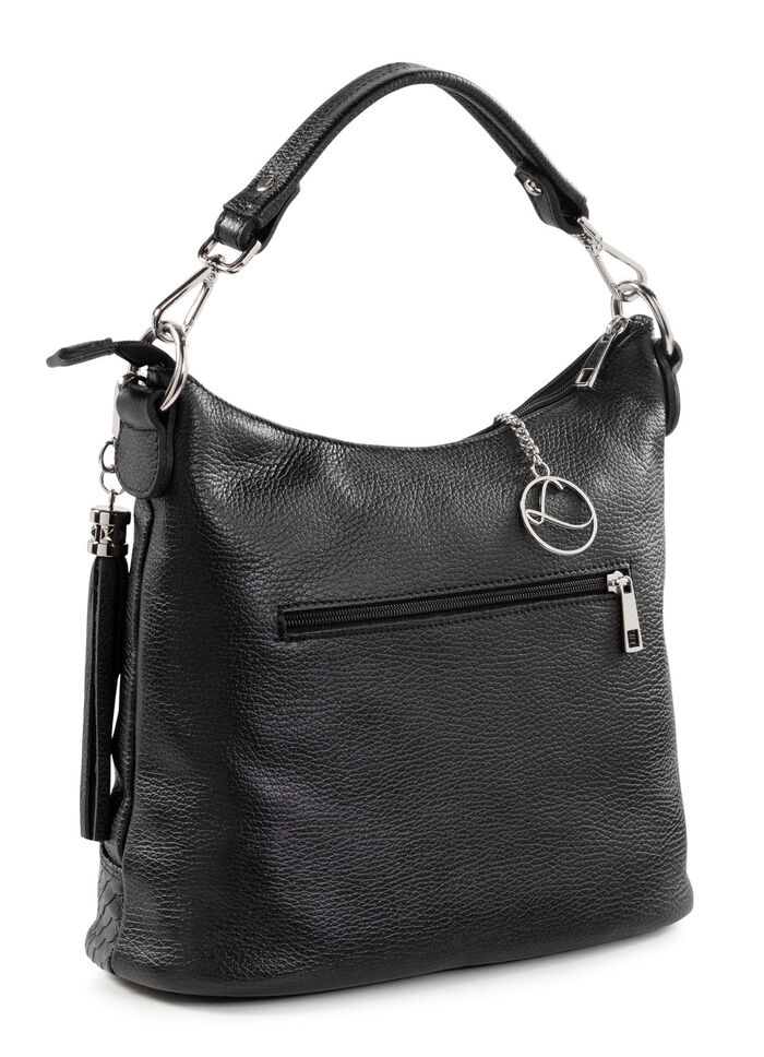 Laurina Kalbleder-Tasche mit reptilgepr&auml;gtem Besatz SCHWARZ