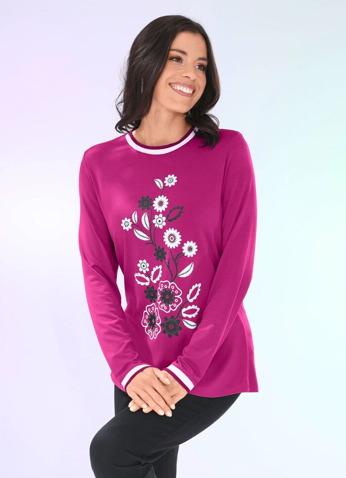 Shirt mit Kontrast-Druck in 2 Farben FUCHSIA