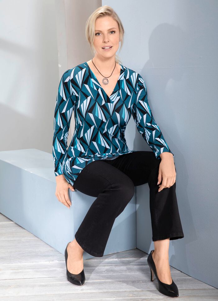 Allover gemustertes Shirt in 2 Farben PETROL-BLEU