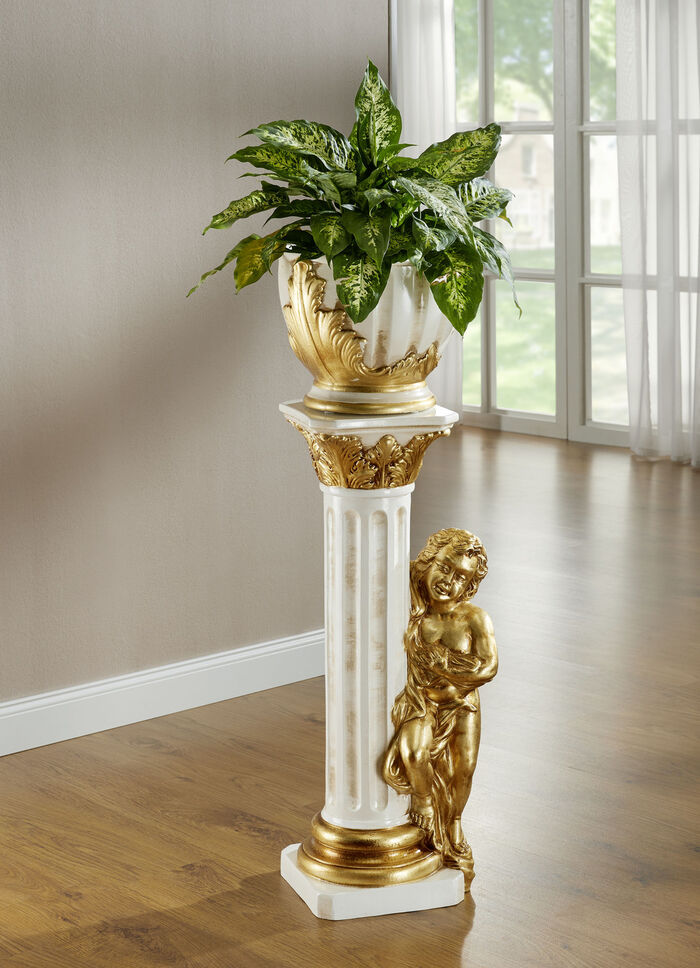 Handbemalte S&auml;ule mit &Uuml;bertopf CREME-GOLD