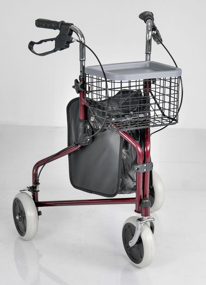 Wohnungs-Rollator mit anatomisch geformten Handgriffen ROT