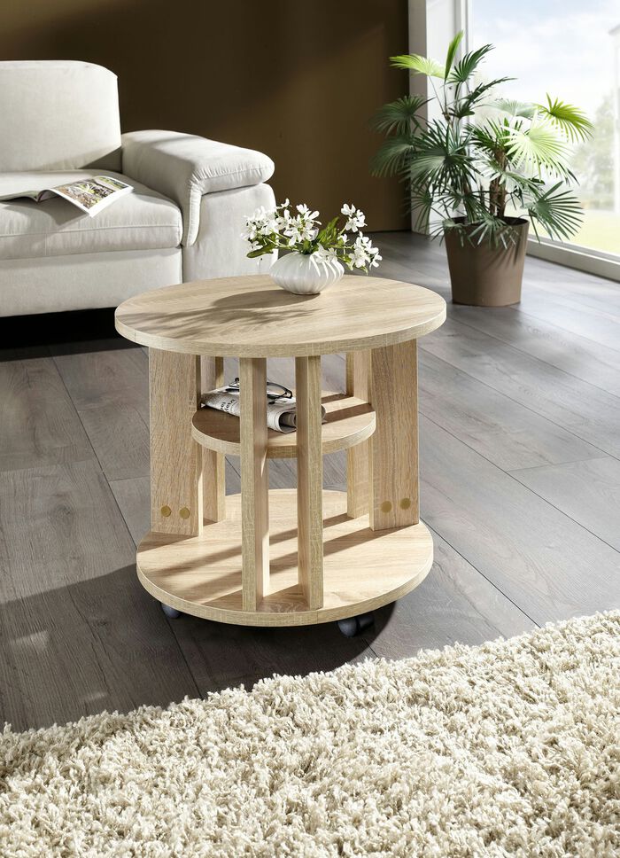 Couchtisch mit 2 Ablageflächen und 4 Rollen EICHE SONOMA
