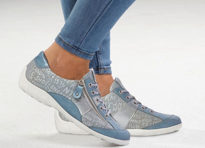 Remonte Sneaker mit bedruckten Bes&auml;tzen HELLBLAU-SILBER