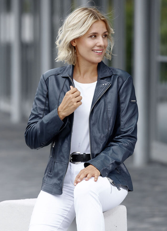 Lederkurzjacke von „Cabrini“ DUNKELBLAU